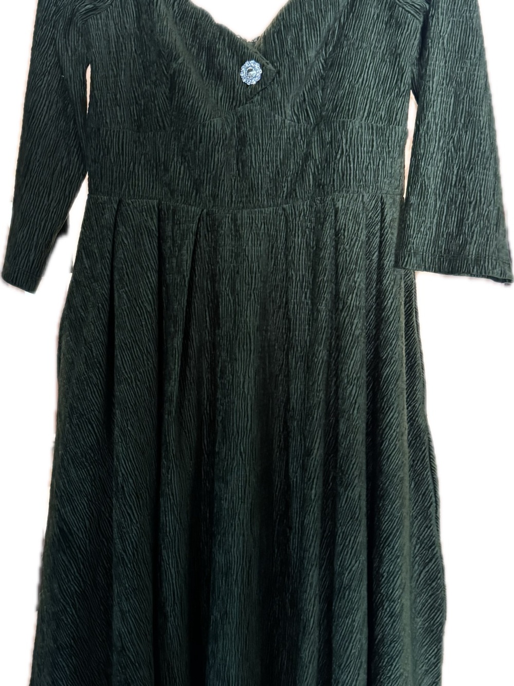 Unique Vintage Forest Green Textured V-Neck Midi Dress